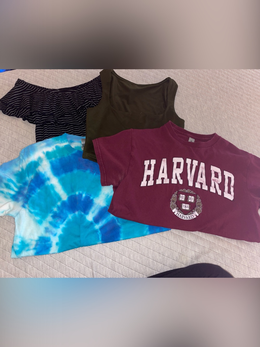 Hollister off the shoulder top & 3 other shirts including Harvard Tee
